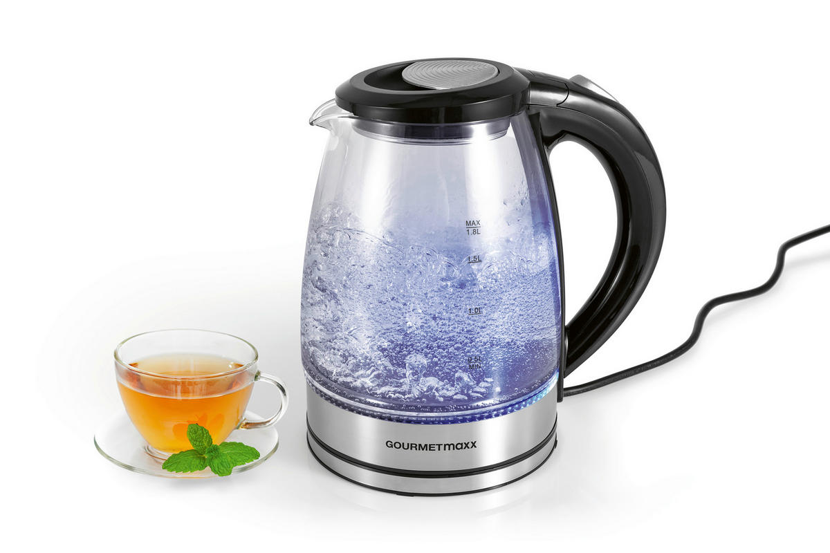 GOURMETmaxx Wasserkocher Wasserkocher_Glas - schwarz (21,00/18,00/22,50cm) - GOURMETmaxx