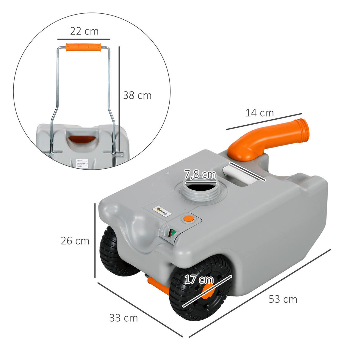Outsunny Abwasser Rolltank B/H/L: ca. 26x53x33 cm Abwasser Rolltank 22l - grau (33,00/26,00/53,00cm) - Outsunny
