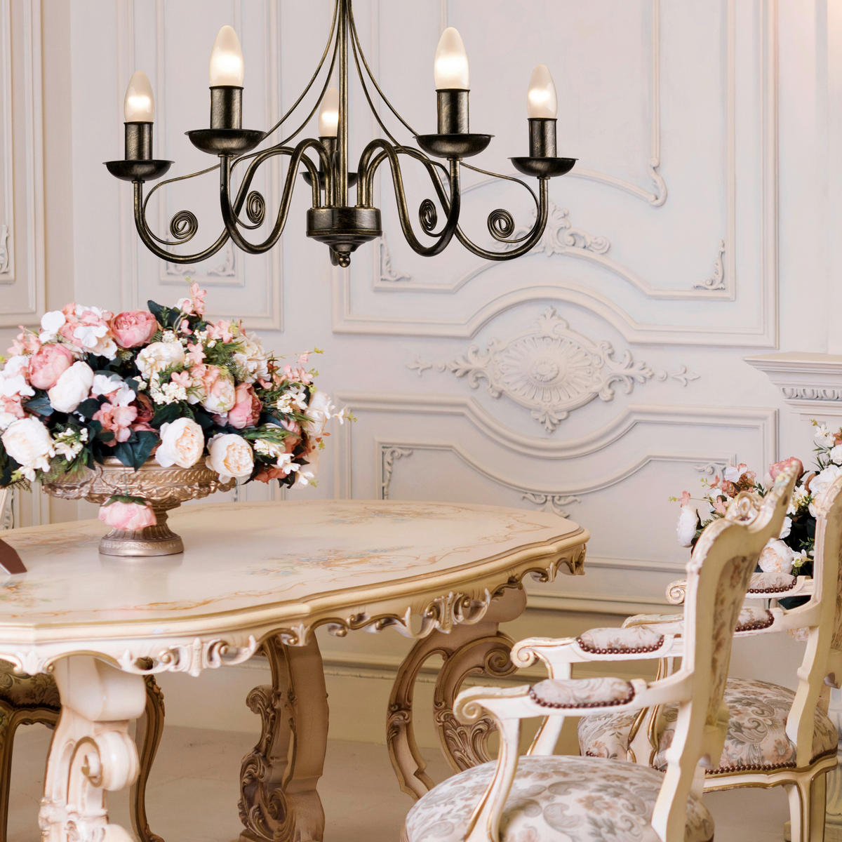 Lamkur Kronleuchter schwarz Stahl B/H/L: ca. 57x72x57 cm E14 6 Brennstellen DONATO - schwarz (57,00/57,00/72,00cm) - Lamkur