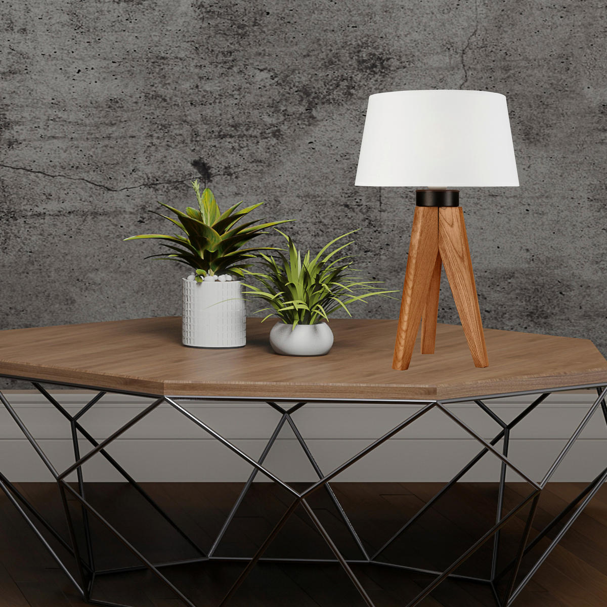 Lamkur Tischlampe Eiche rustikal Holz Stahl B/H/L: ca. 34x38x38 cm E27 1 Brennstellen Aida - Eiche/rustikal (38,00/34,00/38,00cm) - Lamkur