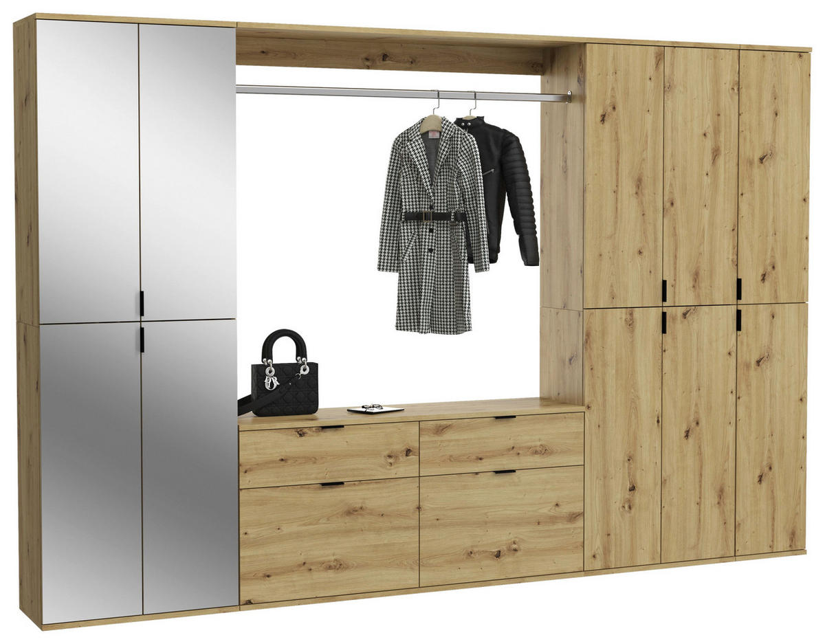 Garderobe PROJEKT Eiche Artisan Nachbildung Spiegel B/H/T: ca. 273x193x34 cm PROJEKT - Eiche (273,00/193,00/34,00cm) - xonox.home