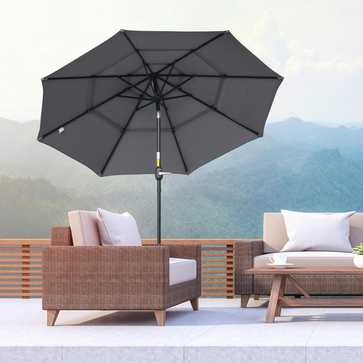 Outsunny Sonnenschirm dunkelgrau Stahl H/D: ca. 235x265 cm Sonnenschirm - schwarz/dunkelgrau (265,00/235,00cm) - Outsunny