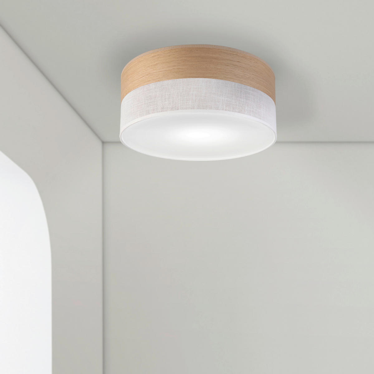 Lamkur Deckenleuchte weiß Eiche PVC Holz B/H/L: ca. 35x15x35 cm E27 1 Brennstellen Dafne - Eiche/weiß (35,00/35,00/15,00cm) - Lamkur