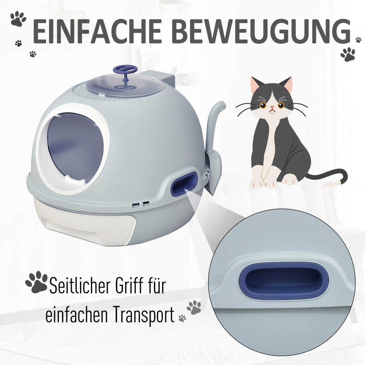 PawHut Katzentoilette blau Polypropylen B/H/T: ca. 47x44x55 cm Katzentoilette - blau (47,00/44,00/55,00cm) - PawHut