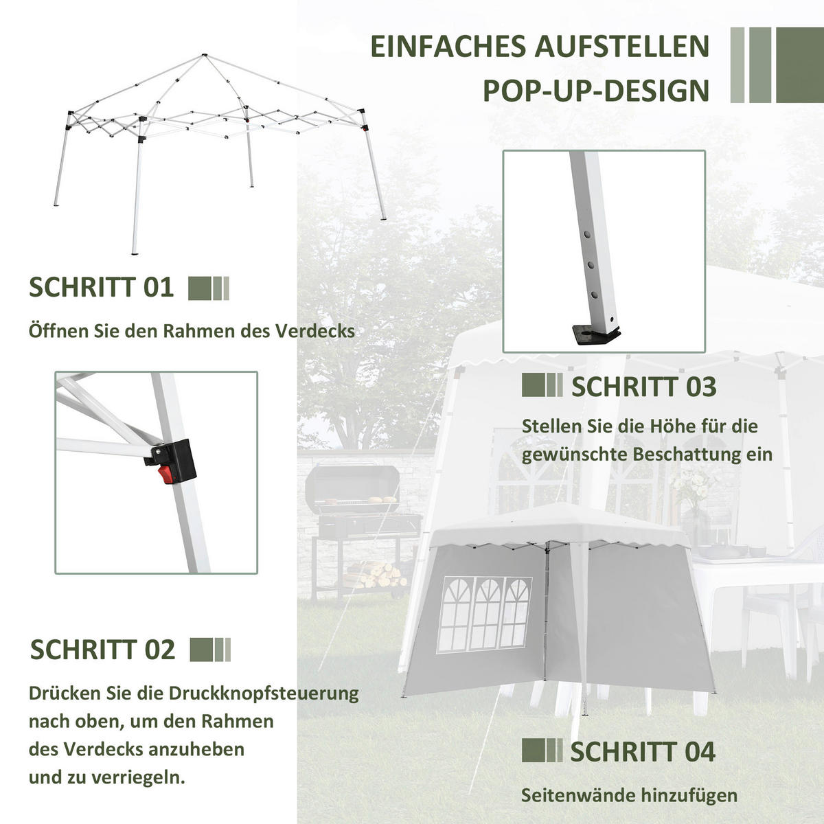 Outsunny Pavillon weiß Edelstahl B/H/L: ca. 240x240x250 cm Pavillon - weiß (250,00/240,00/240,00cm) - Outsunny