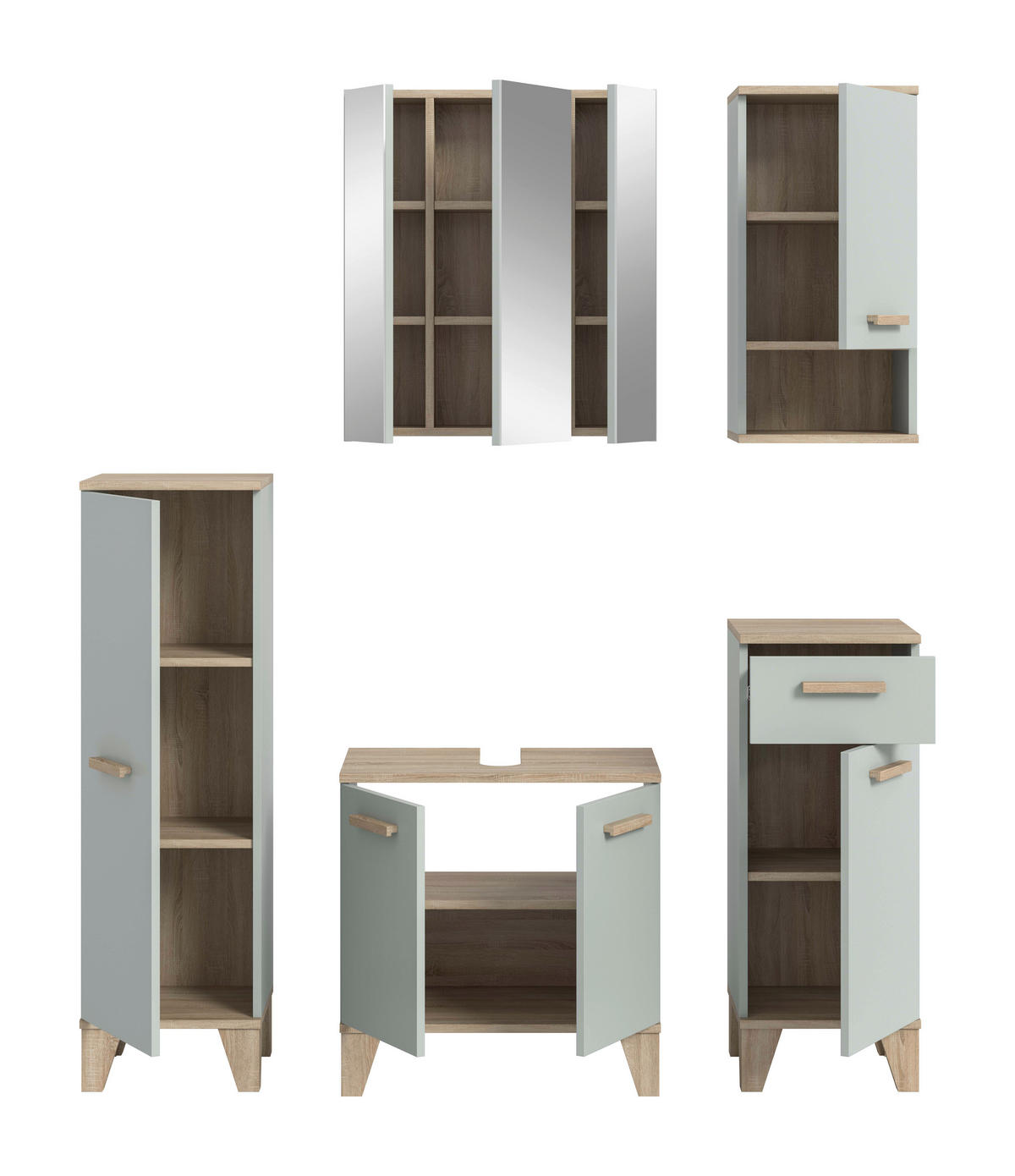 Badezimmer-Set STAR hellgrün Eiche hell Nachbildung B/H/T: ca. 158x190x34 cm STAR - hellgrün (158,00/190,00/34,00cm) - xonox.home