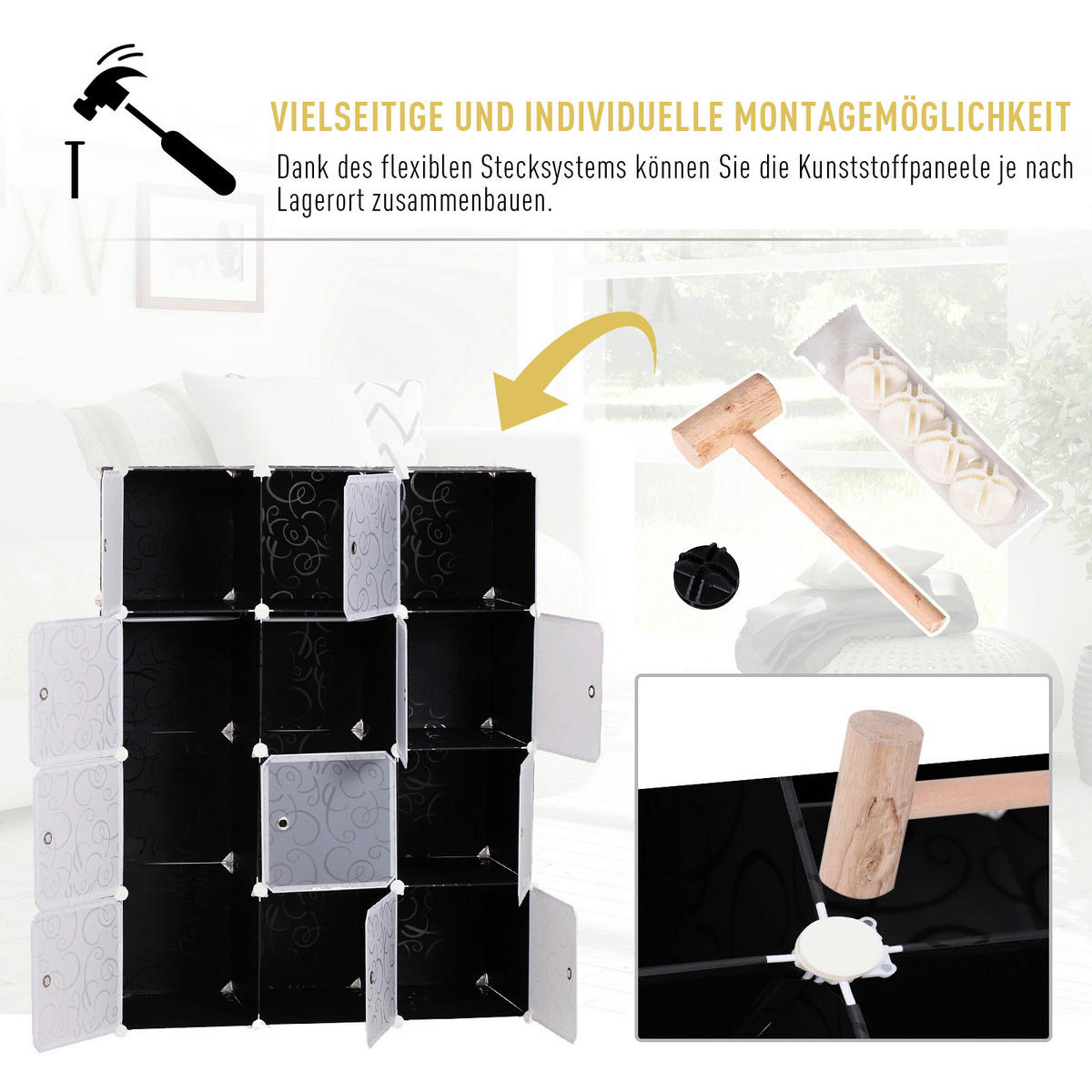 HOMCOM Kleiderschrank schwarz Polypropylen B/H/L: ca. 47x111x145 cm Kleiderschrank_mit_Stecksystem - schwarz (145,00/47,00/111,00cm) - HOMCOM
