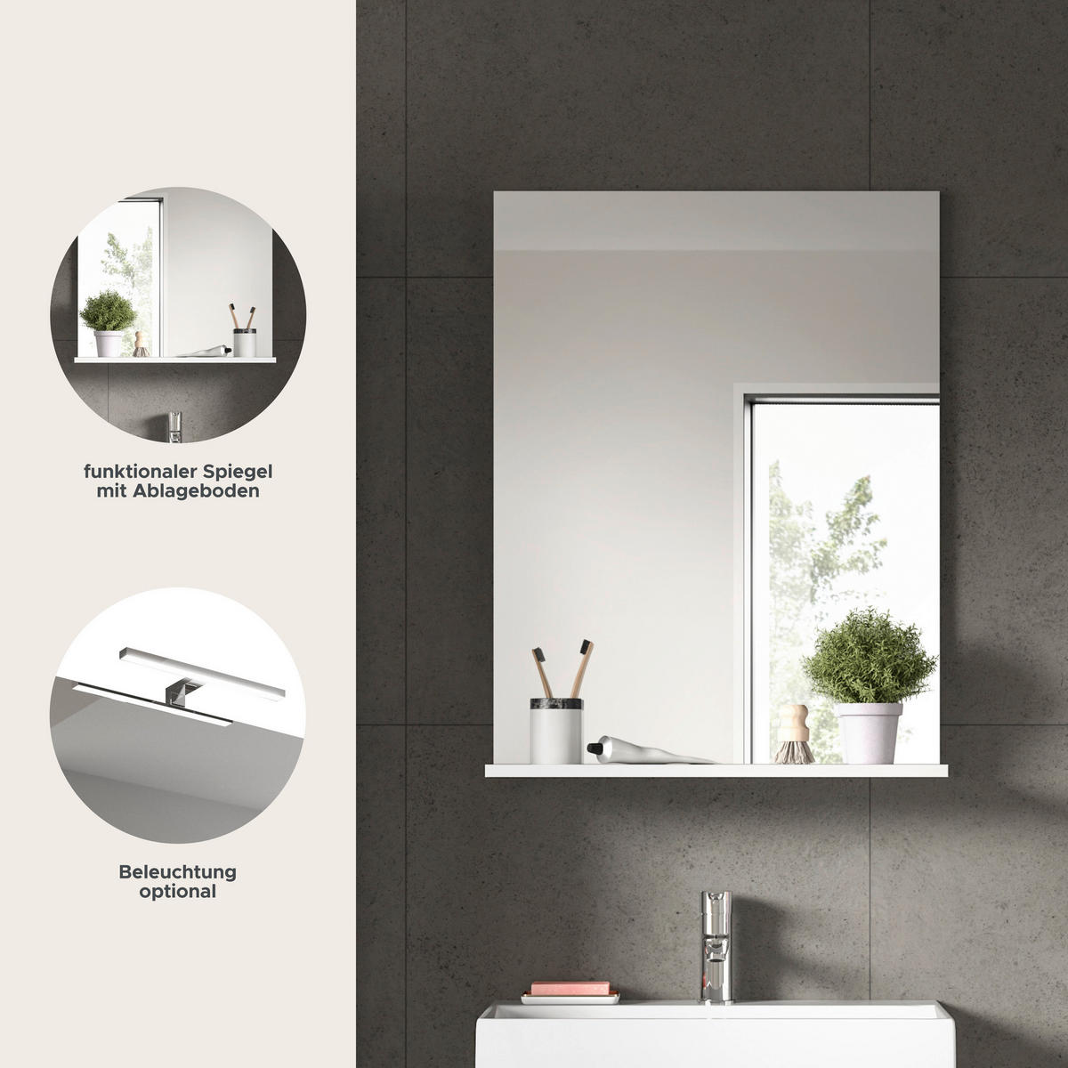 Badspiegel Scout weiß weiß Hochglanz B/H/T: ca. 60x79x18 cm Scout - weiß (60,00/79,00/18,00cm) - xonox.home