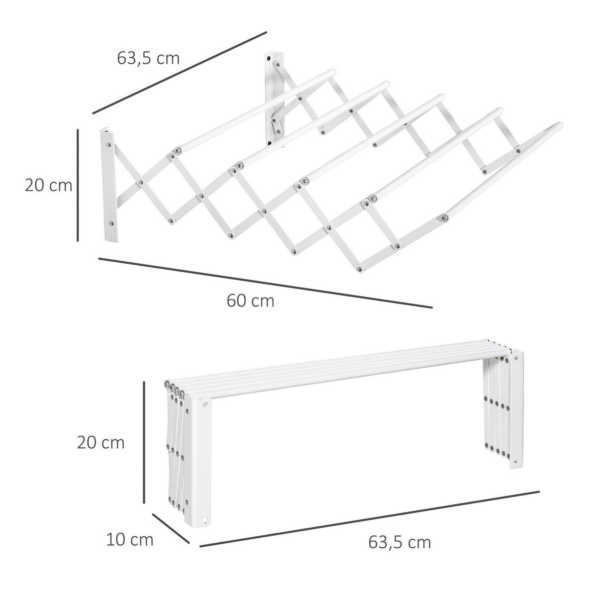 HOMCOM Wäscheständer weiß Eisen B/H/L: ca. 60x63,5x20 cm Wäscheständer - weiß (20,00/60,00/63,50cm) - HOMCOM