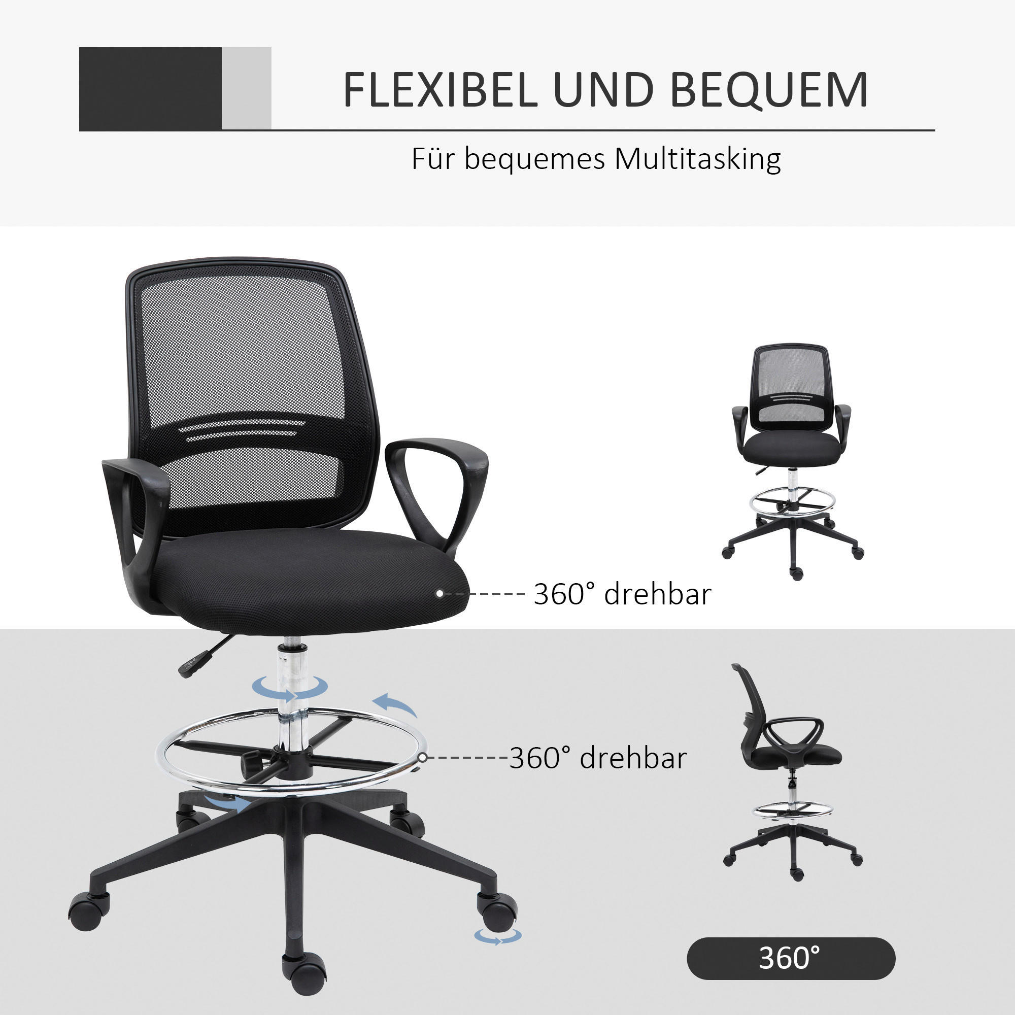 Drehstuhl 921-187 schwarz 921-187 - schwarz (59,50/126,00/60,00cm) - Vinsetto
