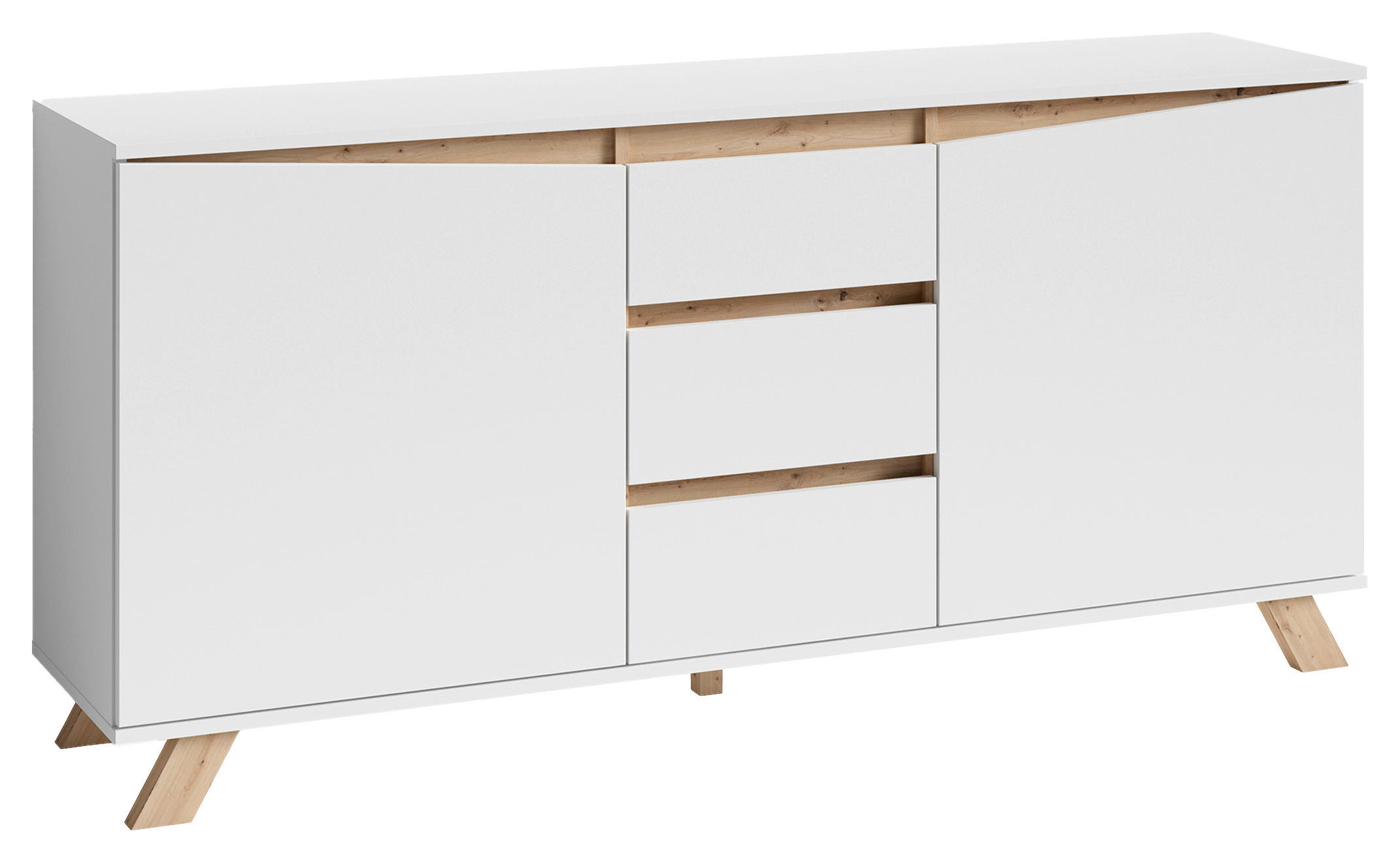 Sideboard VALENTIN weiß Eiche Nachbildung B/H/T: ca. 160x80x38 cm VALENTIN - Eiche/weiß (160,00/80,00/38,00cm) - byLIVING
