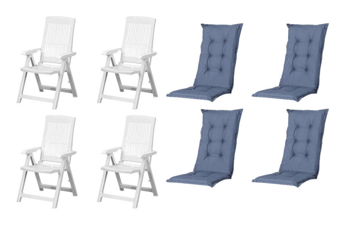 PROGARDEN,MADISON Klappsessel Set + Auflagen Tampa weiß Kunststoff B/H/L: ca. 61x109x60 cm Tampa - weiß (60,00/61,00/109,00cm) - PROGARDEN,MADISON