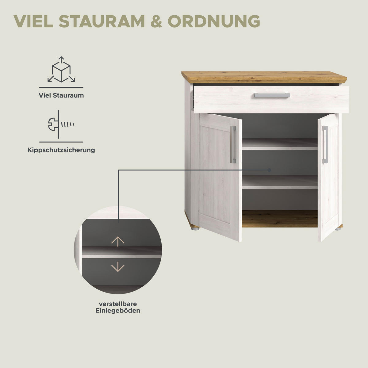 Schuhschrank Verona Sibiu Lärche Nachbildung Eiche Artisan Nachbildung B/H/T: ca. 95x92x39 cm Verona - Eiche (95,00/92,00/39,00cm) - xonox.home