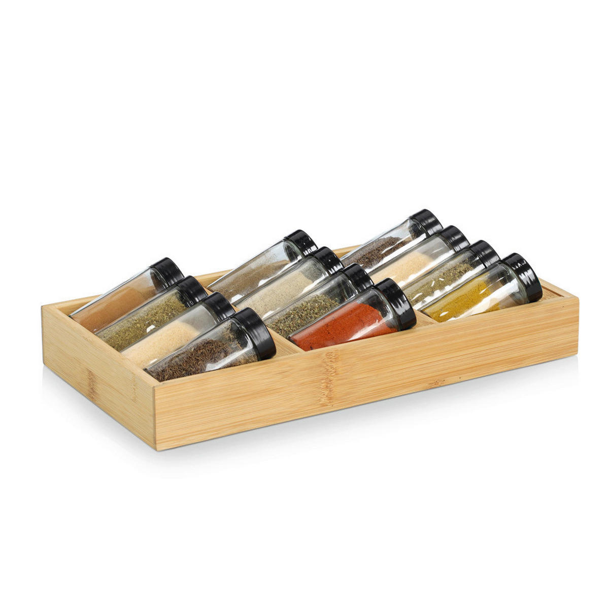 Zeller Gewürzeinsatz-Set schwarz Bambus B/H/L: ca. 20x9x38 cm Gewürzeinsatz-Set 13tlg. - hellbraun/schwarz (38,00/20,00/9,00cm) - Zeller