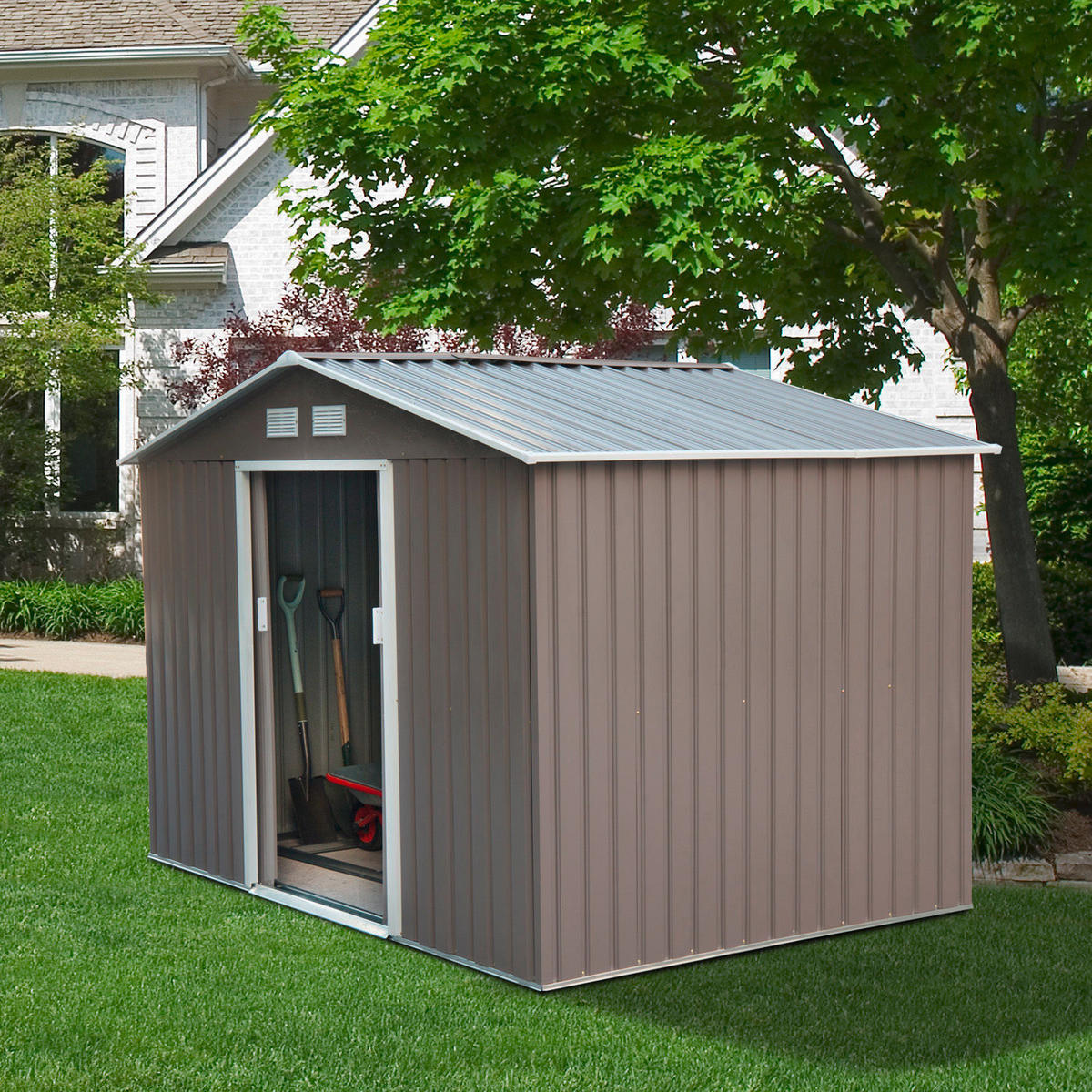 Outsunny Gartenhaus grau B/H/L: ca. 181x192x277 cm Gartenhaus - grau (277,00/181,00/192,00cm) - Outsunny