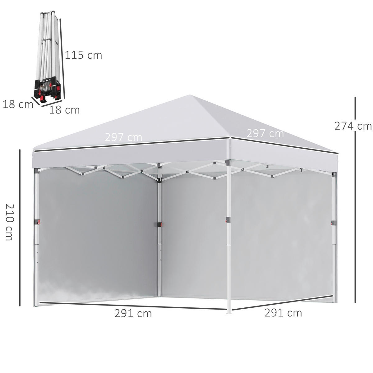 Outsunny Pavillon weiß Polyester B/H/L: ca. 297x297x274 cm Faltpavillon - weiß (274,00/297,00/297,00cm) - Outsunny
