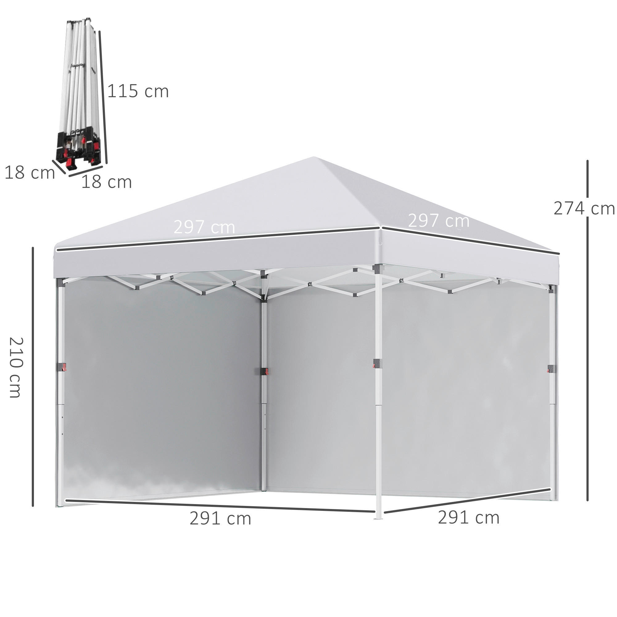 Outsunny Pavillon weiß Polyester B/H/L:...