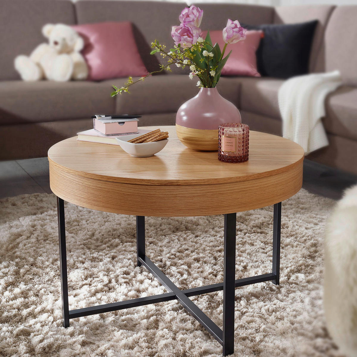 Couchtisch Eiche Nachbildung schwarz B/H/T: ca. 69x49x69 cm Tabletttisch - Eiche/schwarz (69,00/49,00/69,00cm) - Wohnling