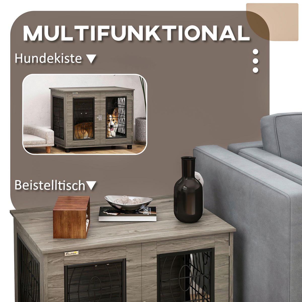 PawHut Hundekäfig grau Spanplatte B/H/L: ca. 56x63x80 cm Hundekäfig - grau (80,00/56,00/63,00cm) - PawHut