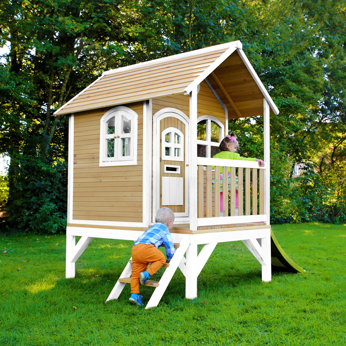 AXI Spielhaus Tom braun B/H/L: ca. 287x231x191 cm Tom - braun/weiß (191,00/287,00/231,00cm) - AXI