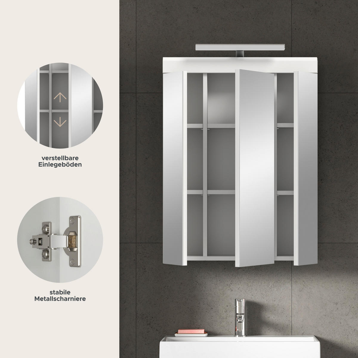 Spiegelschrank Scout weiß weiß Hochglanz B/H/T: ca. 60x79x37 cm Scout - weiß (60,00/79,00/37,00cm) - xonox.home