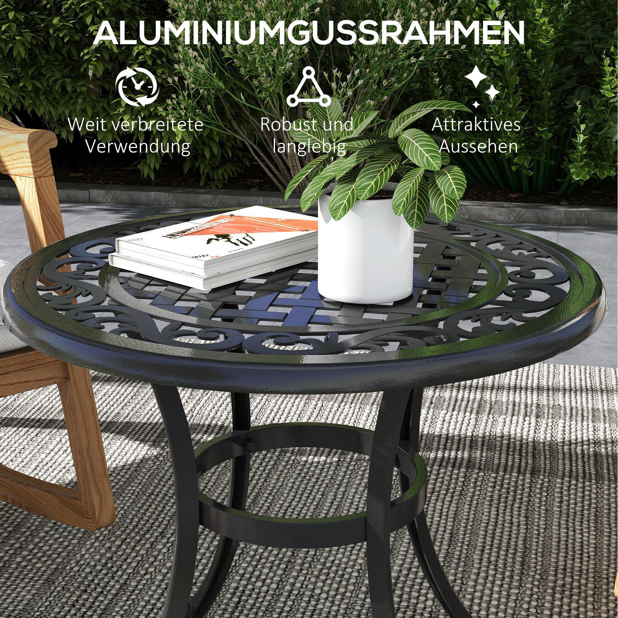 Outsunny Gartentisch schwarz Aluminium B...