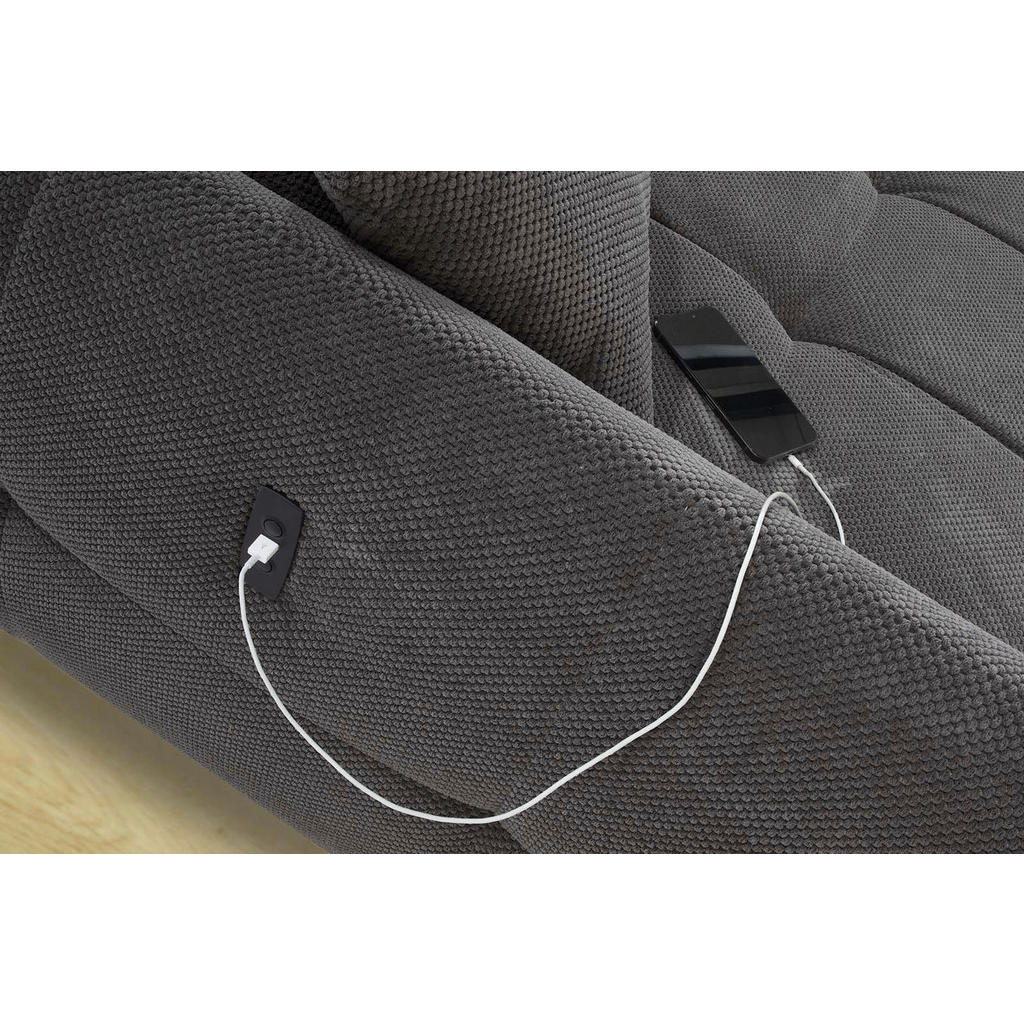 Thumbnail - Ecksofa mit elektrischer XXL Sitztiefenverstellung grau Kord B/H/T: ca. 260x106x191 cm
