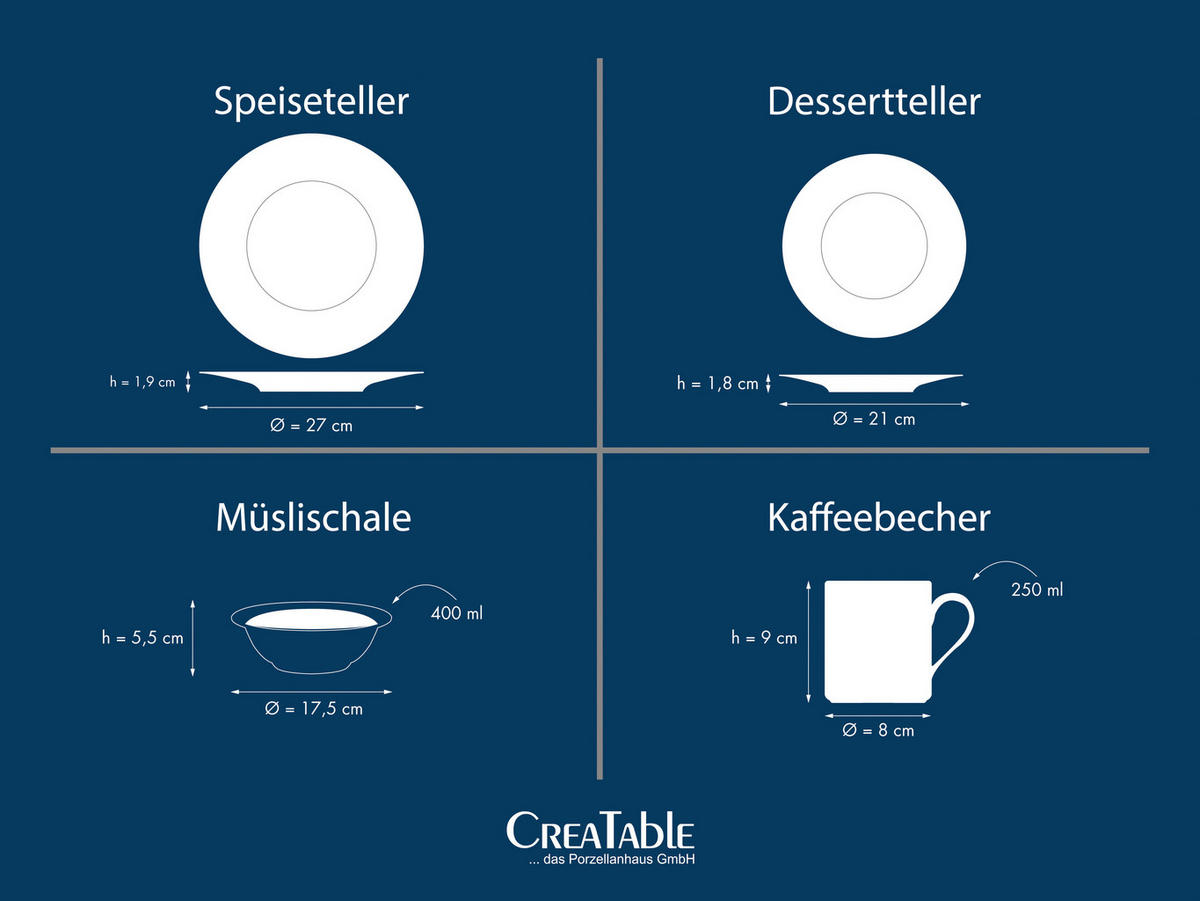 CreaTable Kombiservice Polo weiß Porzellan 16 tlg. Polo - weiß - CreaTable