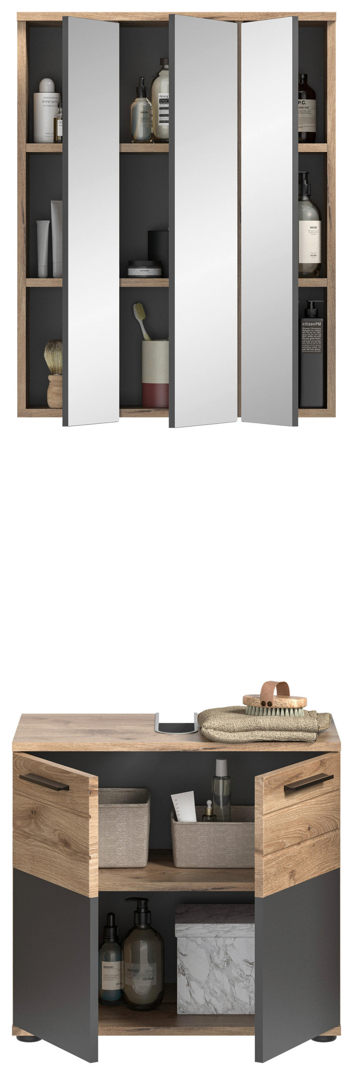 Badezimmer-Set MASON Nox Oak Nachbildung edles Basaltgrau Nachbildung B/H/T: ca. 60x190x34 cm MASON - edles Basaltgrau (60,00/190,00/34,00cm) - xonox.home