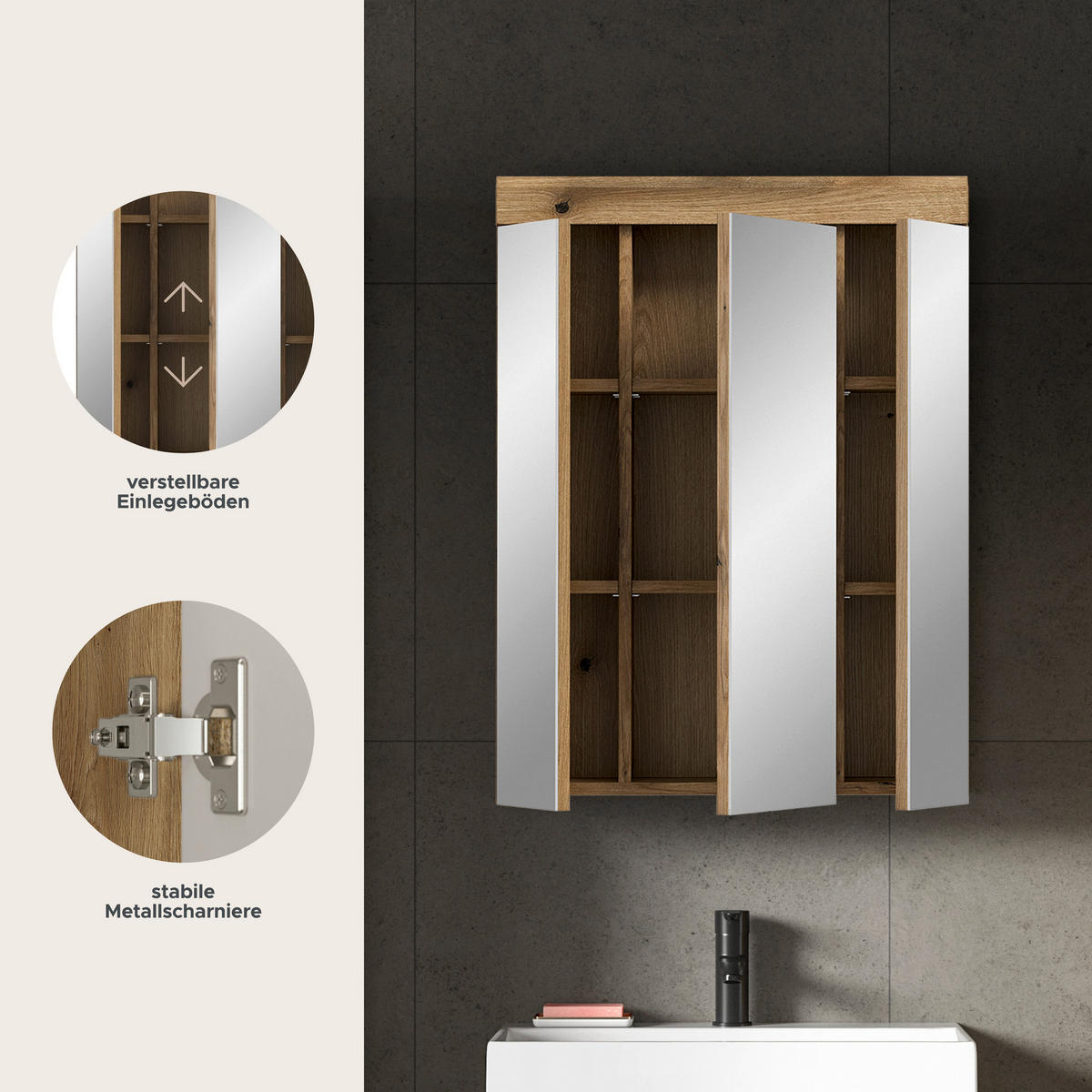 Spiegelschrank Scout Evoke Oak Nachbildung Spiegel B/H/T: ca. 60x79x18 cm Scout - (60,00/79,00/18,00cm) - xonox.home