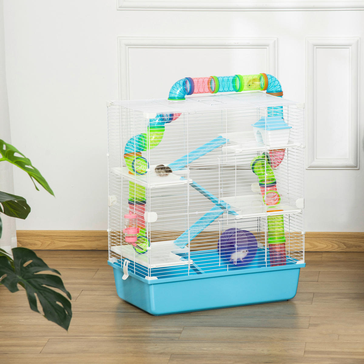PawHut Kleintierkäfig hellblau Stahl B/H/L: ca. 36x69x59 cm Kleintierkäfig - hellblau/weiß (59,00/36,00/69,00cm) - PawHut
