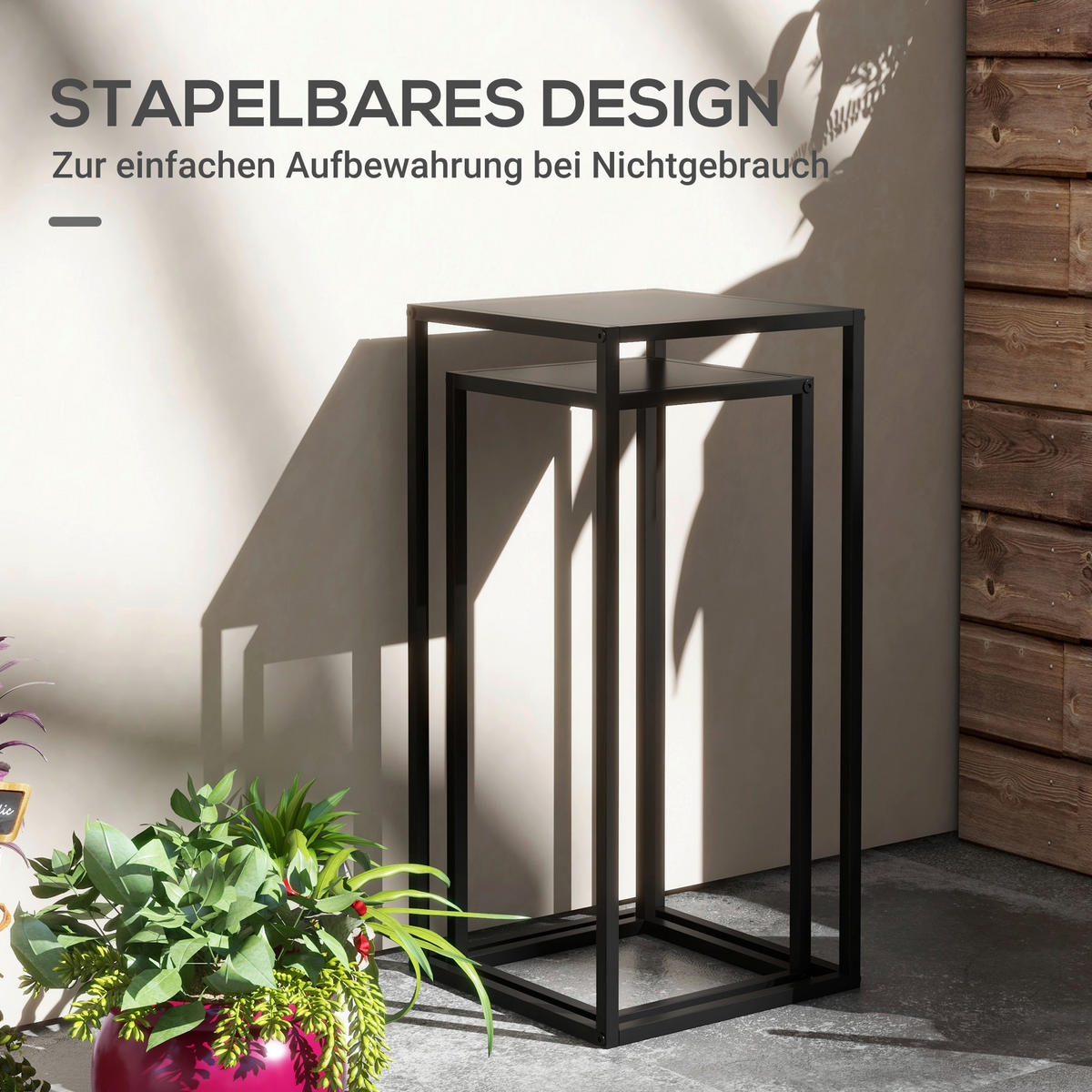 Outsunny Blumenständer schwarz Stahl B/H/L: ca. 31x65x31 cm Blumenständer - schwarz (31,00/31,00/65,00cm) - Outsunny