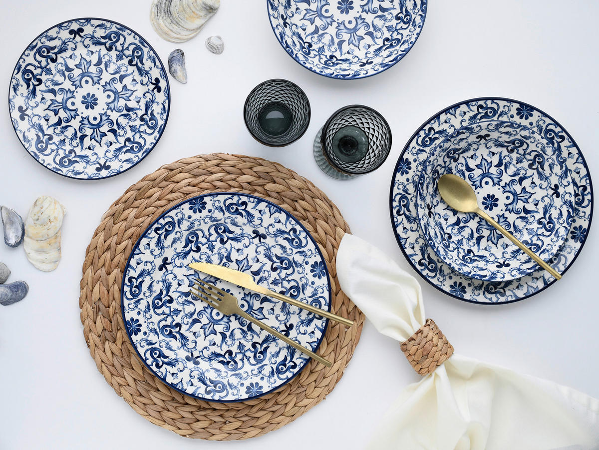 CreaTable Tafelservice Fresco blau Steingut 12 tlg. Fresco - blau (31,00/30,00/23,00cm) - CreaTable