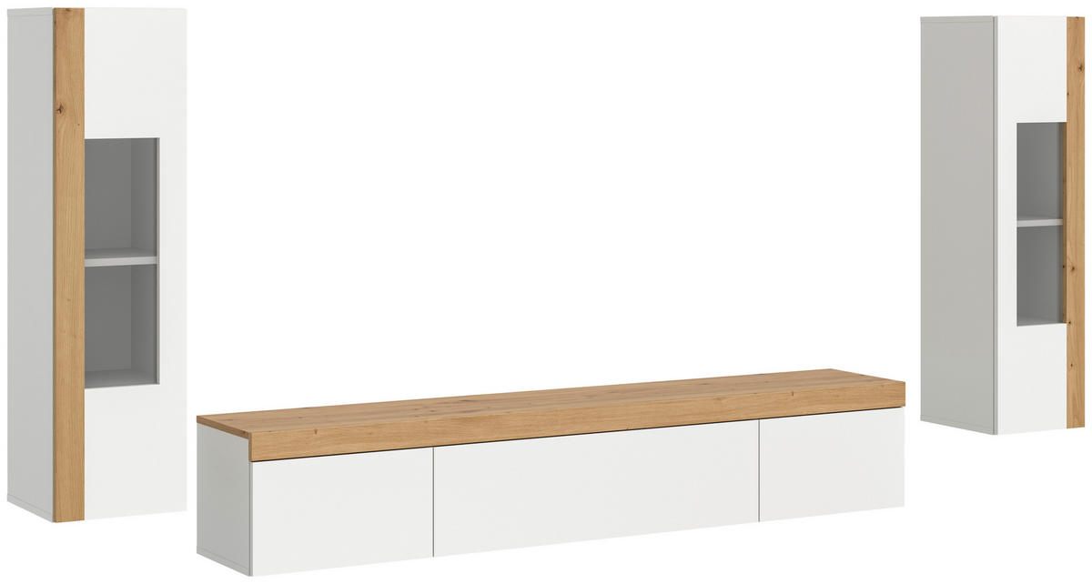 Wohnwand RUDA Artisan Oak Nachbildung weiß B/H/T: ca. 270x34x33 cm RUDA - weiß (270,00/34,00/33,00cm) - xonox.home
