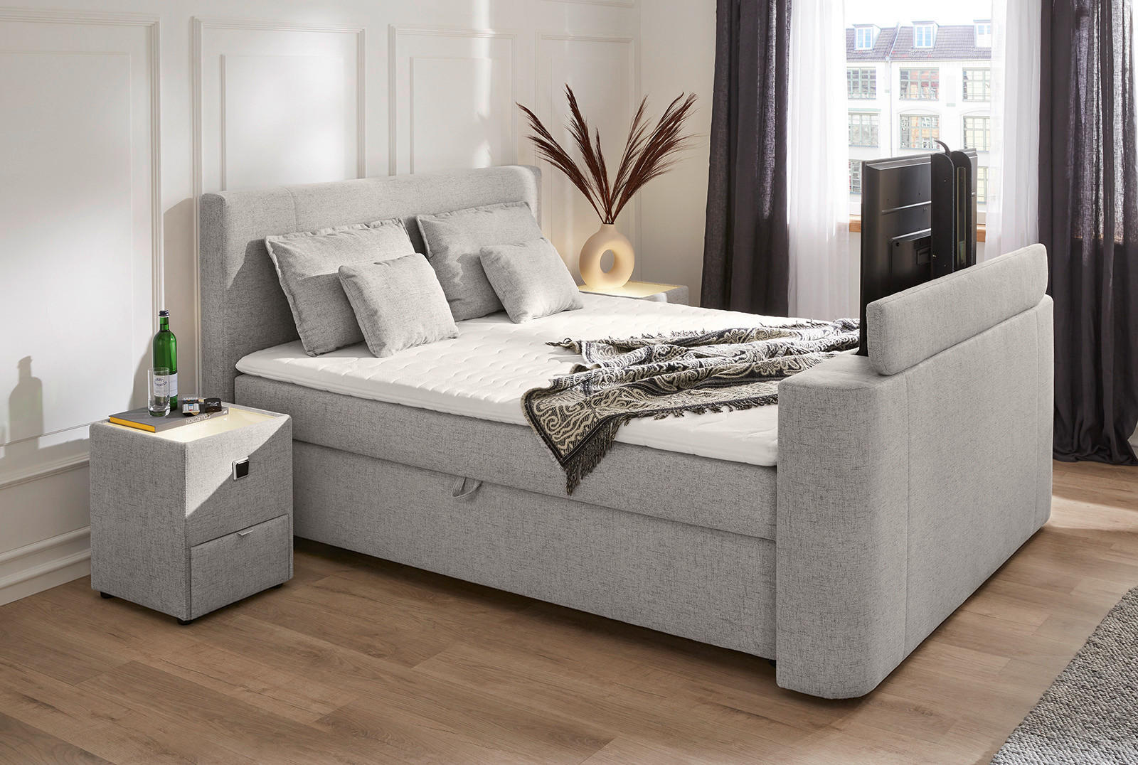 Boxbett  grau Feinstruktur Liegefläche B/L: ca. 180x200 cm Cinema_Boxbett 24202824950900000 - grau (189,00/115,00/236,00cm)