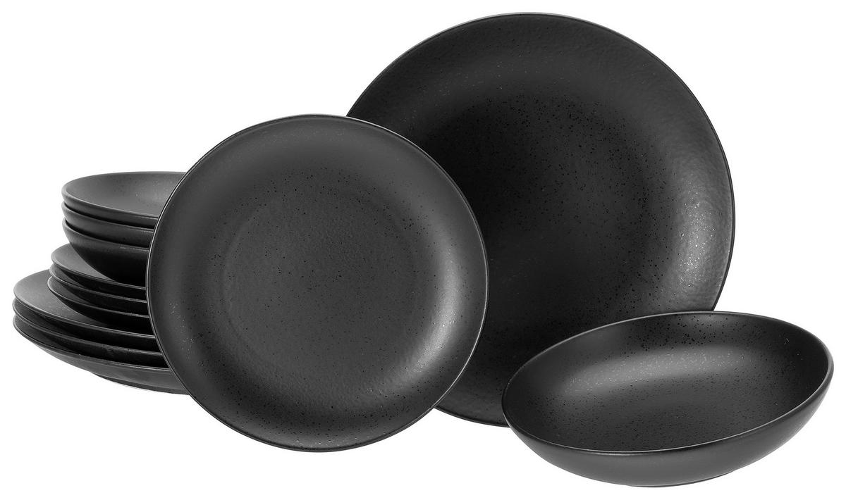 CreaTable Tafelservice Magic Black schwarz Steinzeug 12 tlg. Magic Black - schwarz - CreaTable