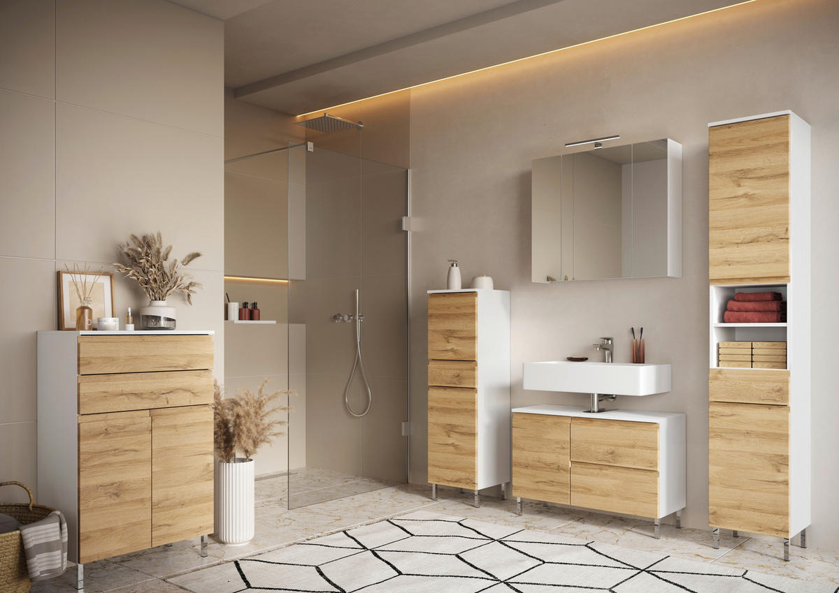 Schrank 4333-559 weiß Eiche Grand-Son Nachbildung B/H/T: ca. 34x120x34 cm 4333-559 - Eiche/weiß (34,00/120,00/34,00cm) - Germania