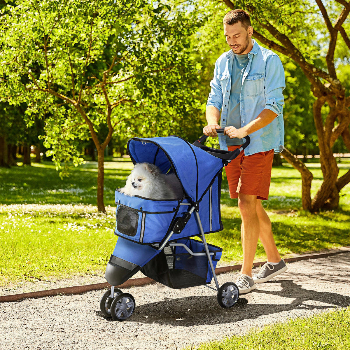 PawHut Hunde-Zubehör blau Nylon B/H/L: ca. 45x75x97 cm Hundewagen - blau (97,00/45,00/75,00cm) - PawHut