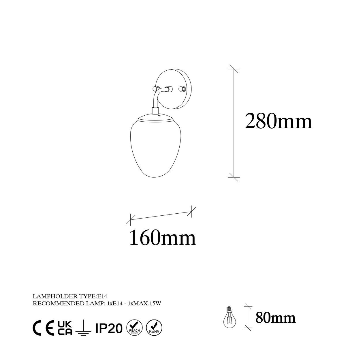 Opviq Wandleuchte Metall Glas B/H/L: ca. 16x28x12 cm E14 1 Brennstellen Wandleuchte_Ns-10675 - (12,00/16,00/28,00cm) - Opviq