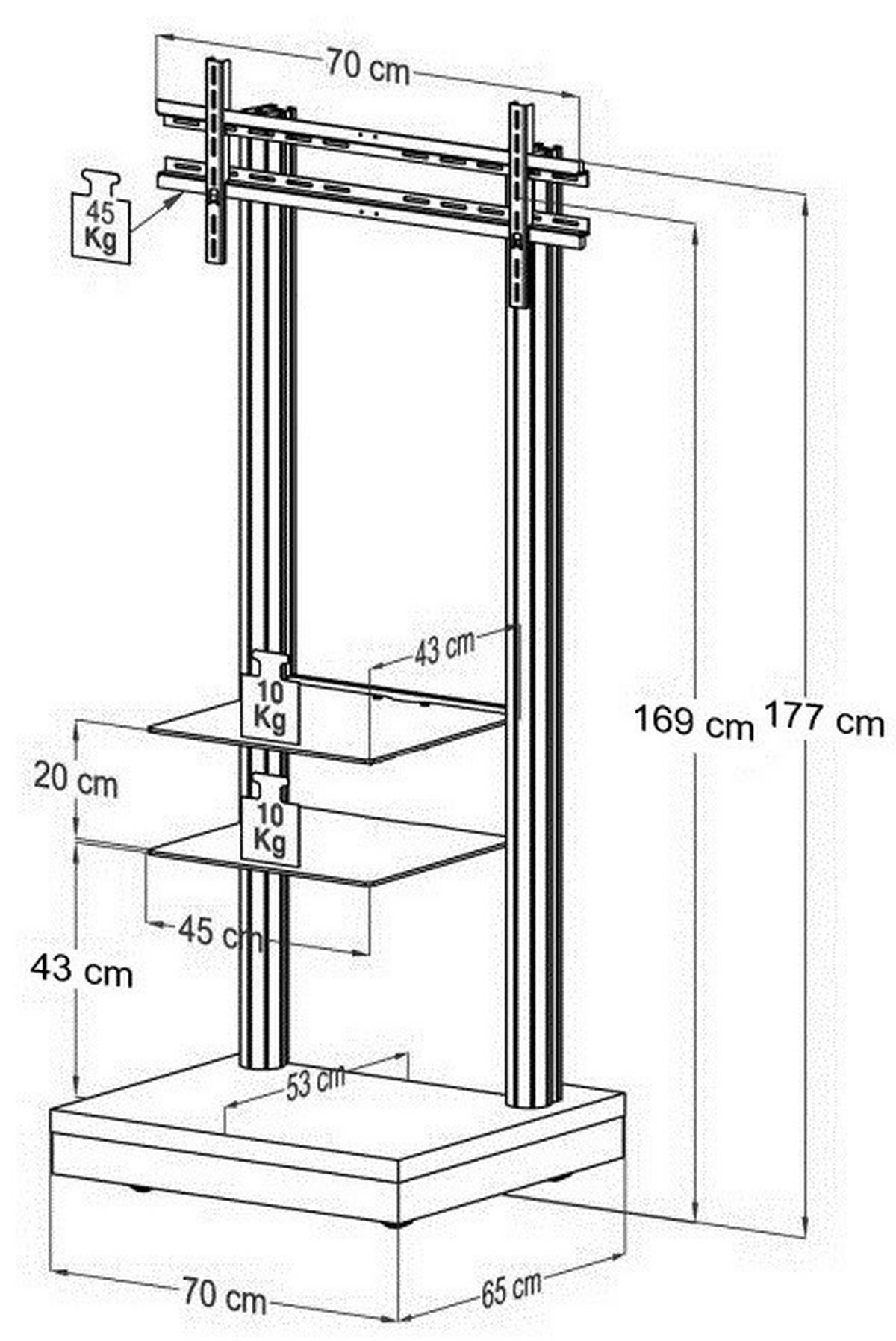 VCM TV-Standfuß TV Standfuß schwarz Monte Visolo 3 TV Standfuß - schwarz (70,00/177,00/65,00cm) - VCM
