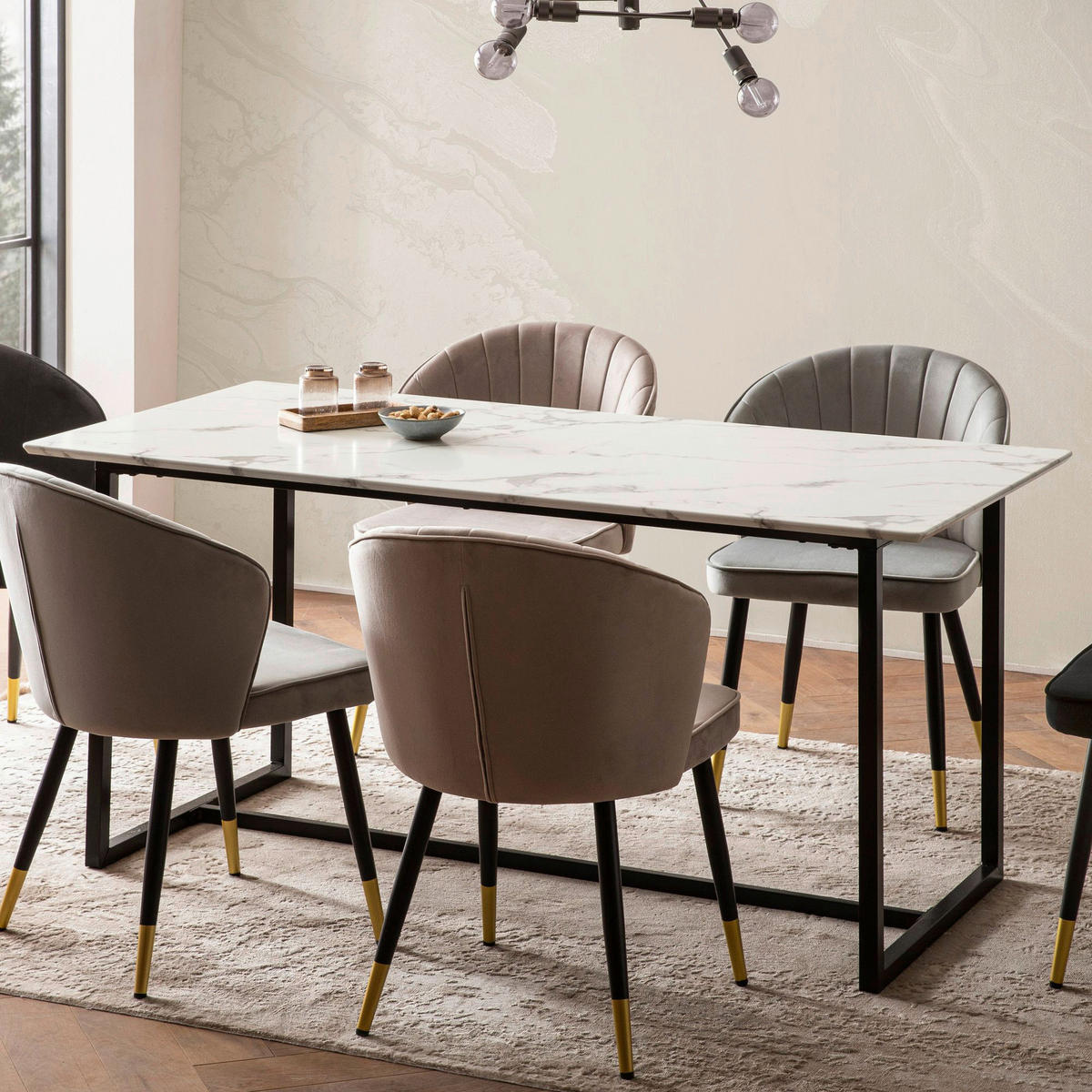 Esstisch weiß Marmor Optik B/H/T: ca. 200x76x90 cm Esstisch - weiß (200,00/76,00/90,00cm) - Wohnling