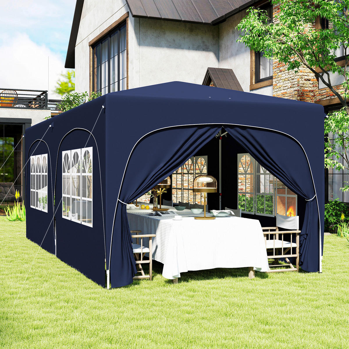 Outsunny Pavillon blau Polyester B/H/L: ca. 300x270x597 cm Pavillon - blau (597,00/300,00/270,00cm) - Outsunny