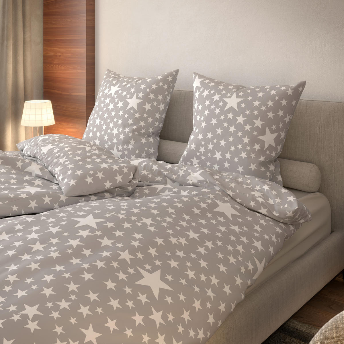 Baumwoll Bettwäsche Renforce Bettwäsche_Renforce_Starlig.155X220 - weiß/grau (155,00/220,00cm) - beau rêve