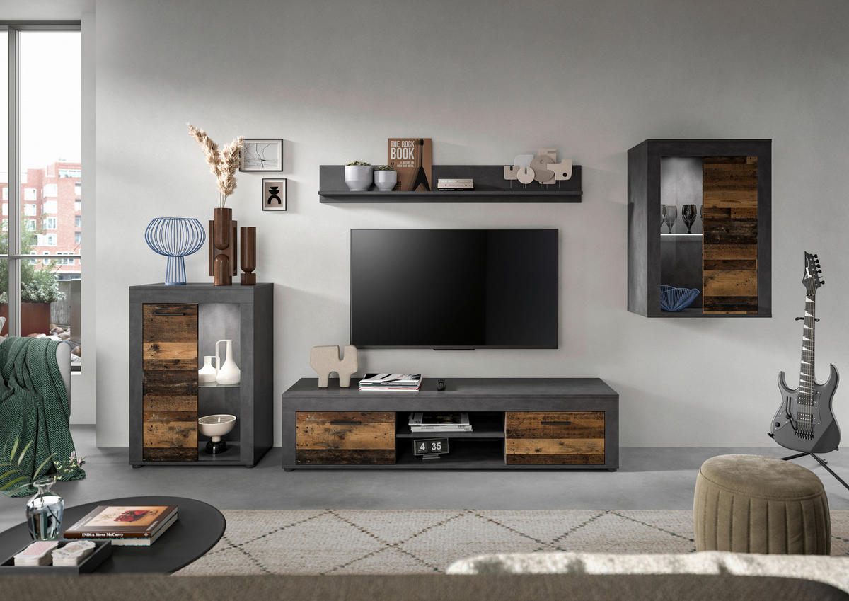 Wohnwand Jam Matera Nachbildung Old Wood Nachbildung B/H/T: ca. 169x310x35 cm Jam - (169,00/310,00/35,00cm) - xonox.home