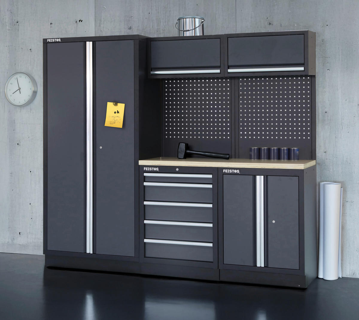 Werkstatteinrichtung Apollo schwarz B/H/L: ca. 228x200x46 cm Apollo - schwarz/anthrazit (46,00/228,00/200,00cm) - Feistos