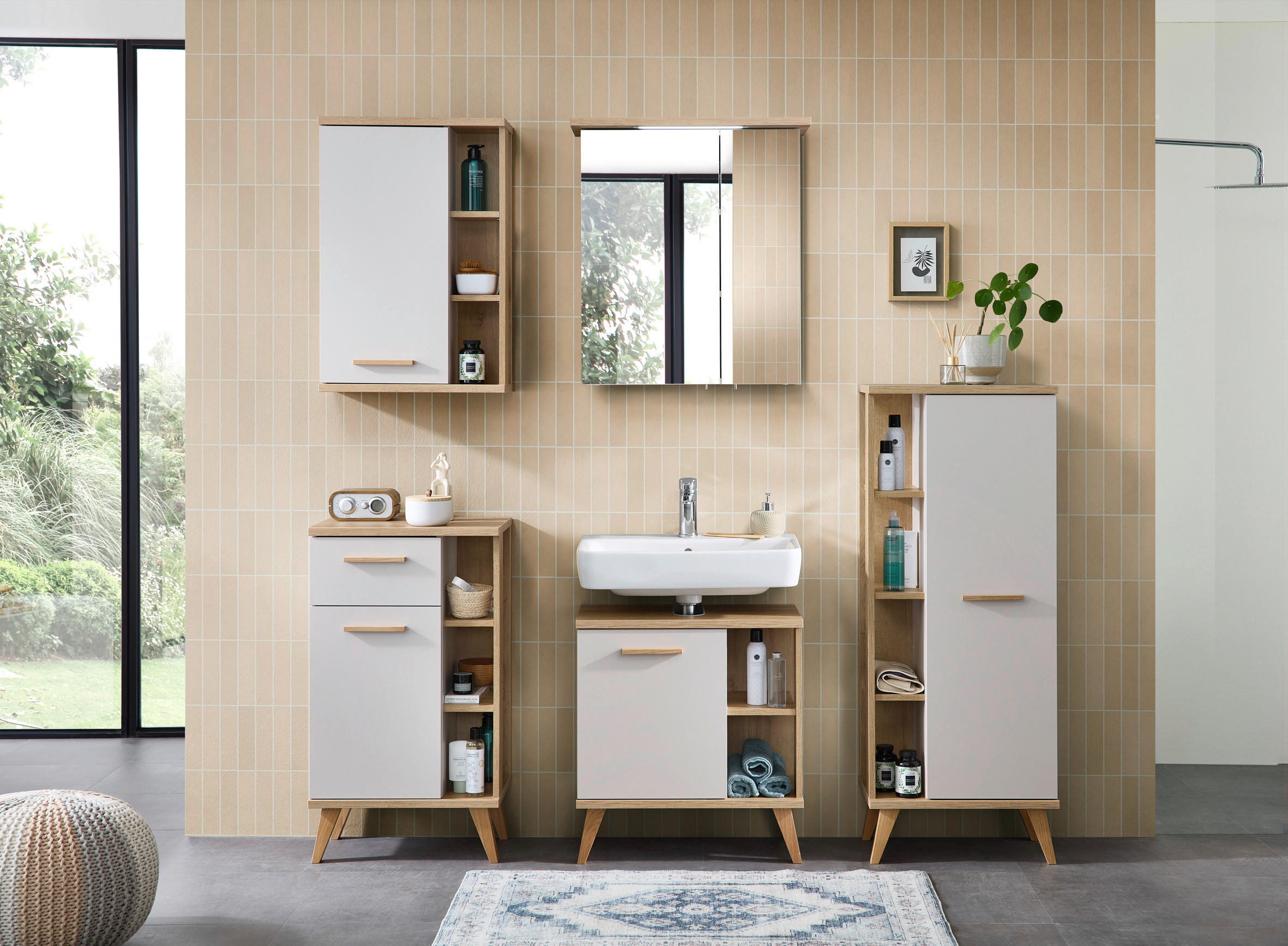 Waschbeckenunterschrank Quickset 966 Rivera Eiche Nachbildung creme B/H/T: ca. 60x65x33 cm Quickset 966 - creme/Rivera Eiche (60,00/65,00/33,00cm)