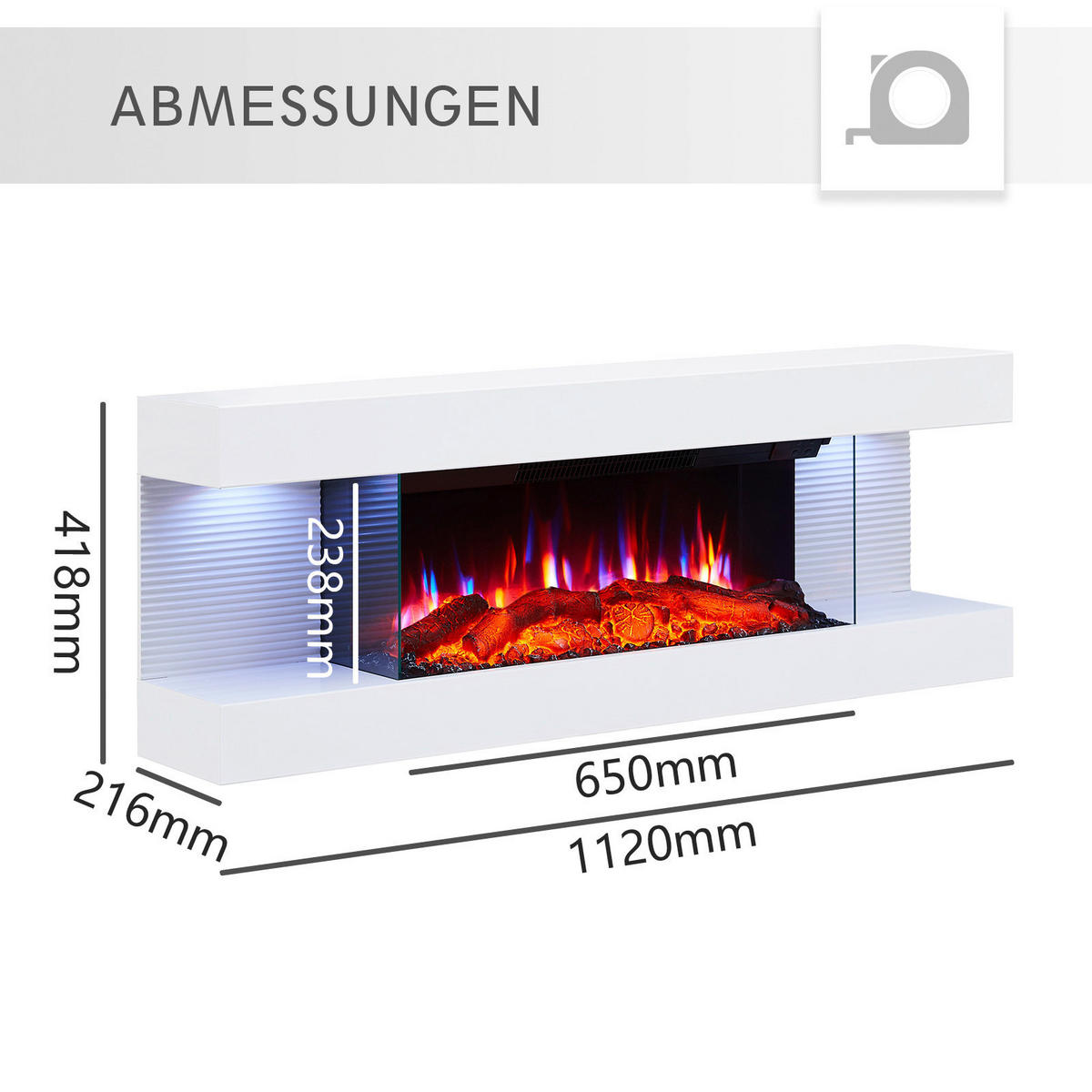 Balderia Elektrischer-Kamin weiß Metall B/H/T: ca. 112x41,8x21,6 cm Lumina - weiß (112,00/41,80/21,60cm) - Balderia