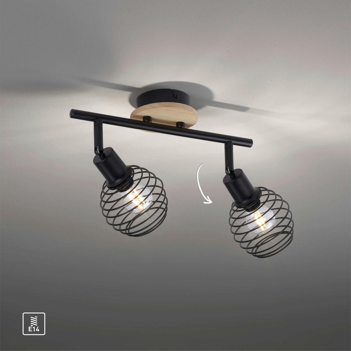 Just Light Deckenleuchte 15922-79  Eugen natur schwarz Aluminium Holzwerkstoff B/H/L: ca. 23x23x50 cm 2 Brennstellen Eugen - natur/schwarz (50,00/23,00/23,00cm) - Just Light