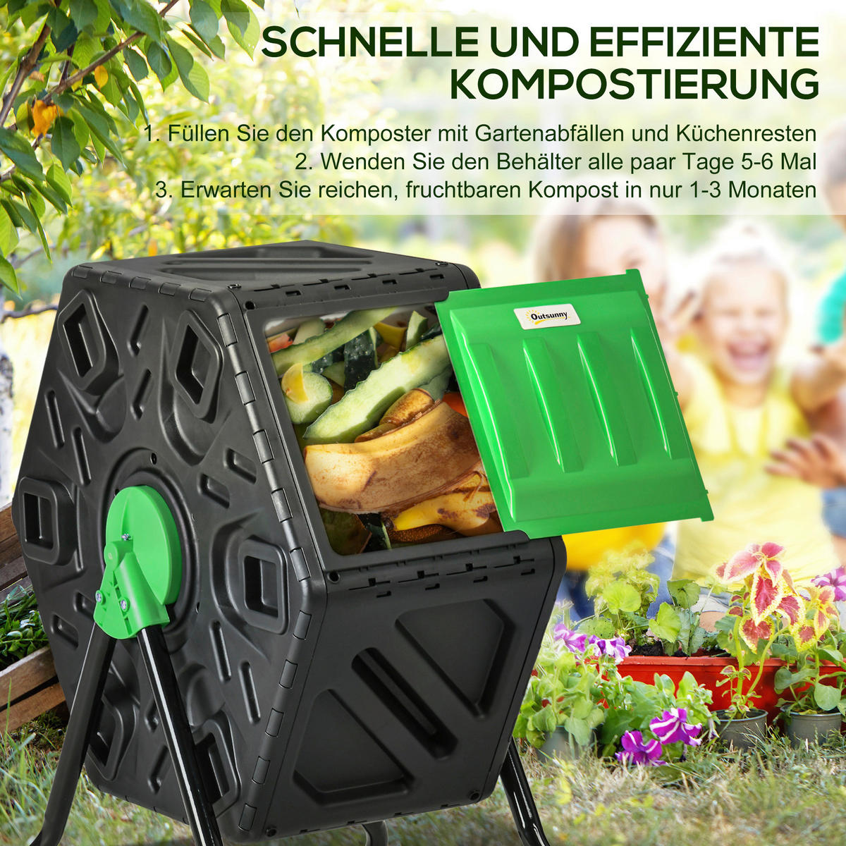 Outsunny Komposter schwarz B/H/L: ca. 49x77x60 cm Komposter - schwarz (60,00/49,00/77,00cm) - Outsunny