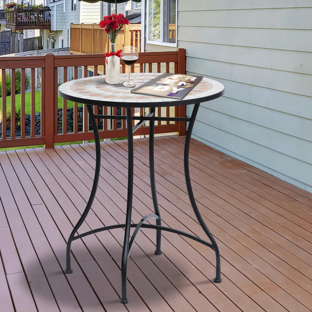 Outsunny Mosaiktisch orange Stahl H/D: ca. 71x60 cm Runder_Mosaiktisch - orange/weiß (60,00/71,00cm) - Outsunny